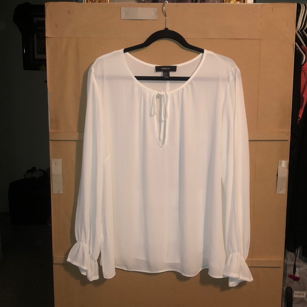 White sheer long sleeve top